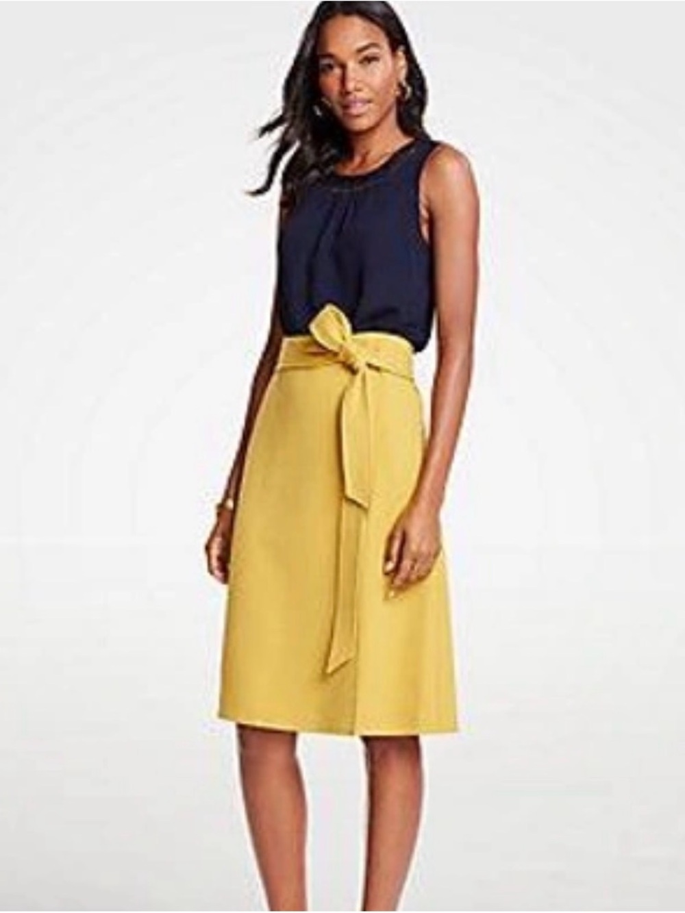 Ann Taylor Yellow Saffron A-line Belted Midi Wrap Skirt | 2